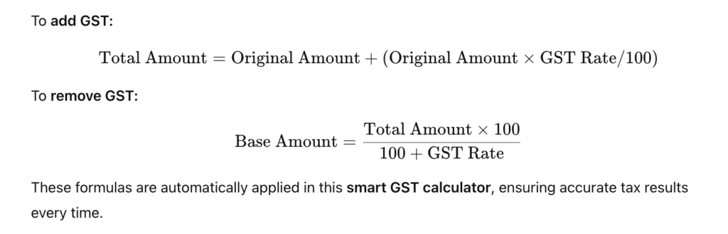 GST CALCULATOR FORMULA