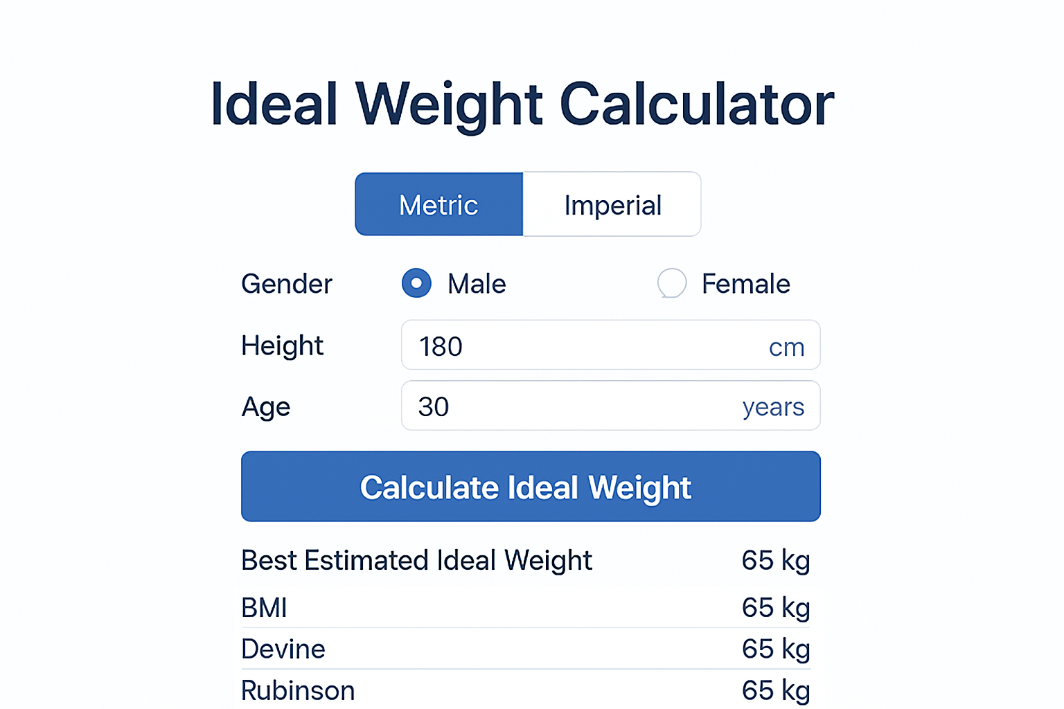 Ideal Weight Calculator, Body Mass Index, BMI, Devine Formula, Robinson Formula, Miller Formula, Hamwi Formula, Healthy Weight, Weight Estimation, Metric Units, Imperial Units, Height, Gender-Based Weight, Ideal Body Weight, Fitness Tools, Weight Tracker, BMI Calculator, Imperial and Metric Weight Calculator, Healthy Weight Range, Weight Management, Personal Health Tools, Weight Loss, Weight Gain, Fitness Calculator