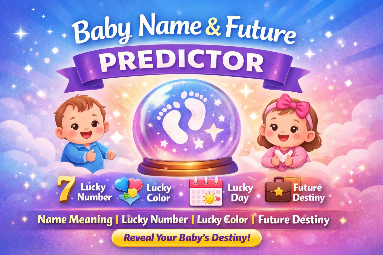 baby name predictor, baby name future predictor, baby name meaning, baby name numerology, lucky number by name, baby name astrology, newborn name meaning, baby destiny calculator, baby name analysis tool
